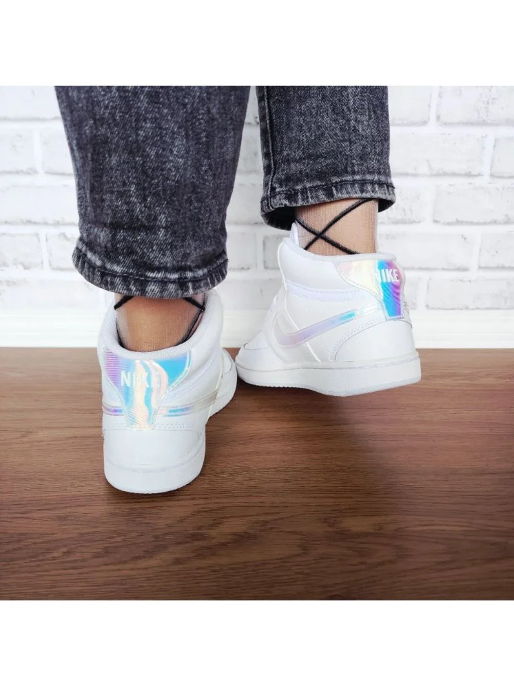❤️Nike Court Vision Mid Sz 6.5 Women's Shoes Sneaker White Iridescent FD0819-100